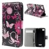 Кожен калъф Flip тефтер Flexi със стойка за HTC Desire 320 - черен / розови цветя и пеперуди