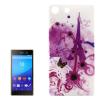  Твърд гръб за Sony Xperia M5 - бял / Айфелова кула / лилави цветя