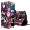 Кожен калъф Flip тефтер Flexi със стойка за HTC One M9 - черен / розови цветя и пеперуди