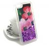 Луксозен твърд гръб 3D за Apple iPhone 5 / iPhone 5S / iPhone SE - розови цветя / лилав брокат