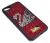 Луксозен твърд гръб Swarovski за Apple iPhone 7 / iPhone 8 - черен / червени камъни / Swan