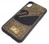 Луксозен твърд гръб Swarovski за Apple iPhone X - черен / златисти камъни / Swan 