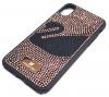 Луксозен твърд гръб Swarovski за Apple iPhone X - черен / Rose Gold камъни / Swan 
