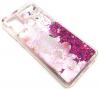 Луксозен гръб 3D Water Case за Samsung Galaxy A21s - течен гръб с розов брокат / огледален с розови цветя