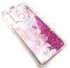 Луксозен гръб 3D Water Case за Huawei Y6p - течен гръб с розов брокат / огледален с розови цветя