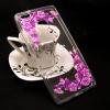 Луксозен силиконов калъф / гръб / TPU с камъни за Huawei P9 Lite - прозрачен / лилави цветя