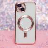Луксозен силиконов калъф / кейс / MagSafe case за Apple iPhone 13 Pro Max 6.7" - прозрачен кейс / розов кант