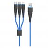 Универсален USB кабел DEVIA Fish Bone 3in1 Lightening, Micro USB, Type-C Charging Cable 1.2M - черен със синьо