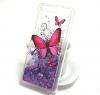 Луксозен твърд гръб 3D за Huawei P10 - прозрачен / пеперуди / лилав брокат