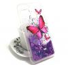 Луксозен твърд гръб 3D за Huawei P Smart - прозрачен / пеперуди / лилав брокат