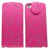 Кожен калъф Flip тефтер за Apple iPhone 5 / iPhone 5S - розов с камъни