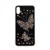 Луксозен силиконов калъф / гръб / с камъни за Apple iPhone X / iPhone XS - черен / пеперуди