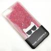 Луксозен твърд гръб 3D за Apple iPhone 7 / iPhone 8 - прозрачен / розов брокат / KARL LAGERFELD