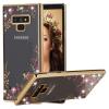 Луксозен силиконов калъф / гръб / TPU с камъни за Samsung Galaxy Note 9 - прозрачен / розови цветя / златен кант