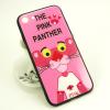 Луксозен стъклен твърд гръб със силиконов кант и камъни за Apple iPhone 7 Plus / iPhone 8 Plus - тъмно розов / The Pink Panther