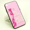 Луксозен стъклен твърд гръб със силиконов кант и камъни за Apple iPhone 7 Plus / iPhone 8 Plus - светло розов / The Pink Panther