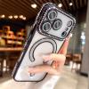Луксозен силиконов калъф / гръб / TPU кейс със MagSafe за iPhone 17 Pro Max - прозрачен със лилав кант и камъни