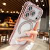 Луксозен силиконов калъф / гръб / TPU кейс със MagSafe за iPhone 17 Pro Max - прозрачен със розов кант и камъни