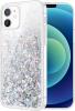 Луксозен твърд гръб / кейс / 3D Water Case за Apple iPhone 12 /12 Pro 6.1'' - прозрачен / течен гръб с брокат / сребрист