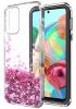 Луксозен твърд гръб / кейс / 3D Water Case за Samsung Galaxy A53 5G - прозрачен течен кейс със брокат / сърца / розов