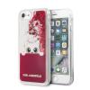 Оригинален калъф / твърд гръб / 3D KARL LAGERFELD Choupette Sunglasses Liquid Glitter Case за Apple iPhone 7 / iPhone 8 - прозрачен / червен брокат / Cat