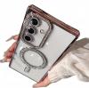 Луксозен силиконов калъф / гръб / TPU кейс със MagSafe за Samsung Galaxy A57 - прозрачен със розов кант и камъни