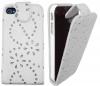 Кожен калъф Flip тефтер за Apple iPhone 5 / iPhone 5S - бял с камъни