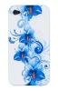Силиконов калъф ТПУ за Apple iPhone 4 4S - бял със сини цветя