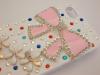 Луксозен заден предпазен твърд гръб / капак / с цветни камъни за Apple iPhone 5 / iPhone 5S - бял с розова панделка