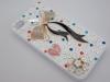 Луксозен заден предпазен твърд гръб / капак / с цветни камъни за Apple iPhone 4 / iPhone 4S - бял с панделка