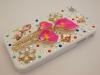 Луксозен заден предпазен твърд гръб / капак / с цветни камъни за Apple iPhone 4 / iPhone 4S - бял с кала