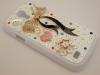 Луксозен заден предпазен твърд гръб / капак / с цветни камъни за Samsung Galaxy S4 mini I9190 / S4 mini Dual I9192 / S4 mini I9195 - бял с панделка