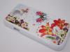 Луксозен кожен предпазен твърд гръб / капак / с камъни за Samsung Galaxy S4 mini i9190 / i9195 / i9192 - бял с цветя и пеперуди