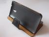 Луксозен кожен калъф със стойка от естествена кожа за HTC One mini M4 - черен