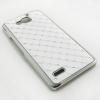 Твърд гръб / капак / с камъни за Huawei Ascend Honor 3x G750 - бял със сребрист кант