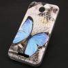 Силиконов калъф / гръб / TPU за HTC Desire 510 - сив / синя пеперуда