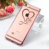 Луксозен силиконов калъф / гръб / TPU с камъни за Apple iPhone 6 / iPhone 6S - сърце / Rose Gold