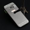 Луксозен алуминиев бъмпер с твърд гръб и камъни за Samsung Galaxy S7 Edge G935 - тъмно сив / огледален