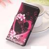 Кожен калъф Flip тефтер със стойка за Huawei Honor 8 Lite - черен / розово сърце / цветя