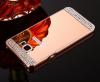 Луксозен алуминиев бъмпер с твърд гръб и камъни за Samsung Galaxy S6 Edge G925 - розов / Gold Rose / огледален