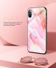 Луксозен твърд гръб със силиконов кант FLOVEME Marble Case за Apple iPhone X - розов