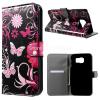 Кожен калъф Flip тефтер Flexi със стойка за Samsung Galaxy S7 Edge G935 - черен / розови цветя и пеперуди