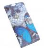 Кожен калъф Flip тефтер Flexi със стойка за Samsung Galaxy S6 Edge+ G928 / S6 Edge Plus - сив / синя пеперуда