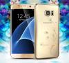 Луксозен твърд гръб KINGXBAR Swarovski Diamond за Samsung Galaxy S7 Edge G935 / Galaxy S7 Edge - прозрачен със златен кант / Elegant