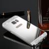Луксозен алуминиев бъмпер с твърд гръб и камъни за Samsung Galaxy S7 Edge G935 - сребрист / огледален