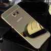 Луксозен алуминиев бъмпер с твърд гръб за Samsung Galaxy S6 Edge G925 - огледален / златист кант