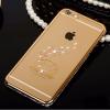 Луксозен силиконов калъф / гръб / TPU с камъни за Apple iPhone 7 Plus - прозрачен със златист кант / мида