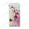 Кожен калъф Flip тефтер за Apple iPhone 5 - бял с цветя и пеперуди