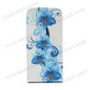 Кожен калъф Flip тефтер за Apple iPhone 4, 4s - бял със сини цветя