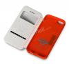 Луксозен кожен калъф Flip тефтер S-View Usams със стойка за Apple iPhone 5 / iPhone 5S – бял с оранжев силиконов гръб